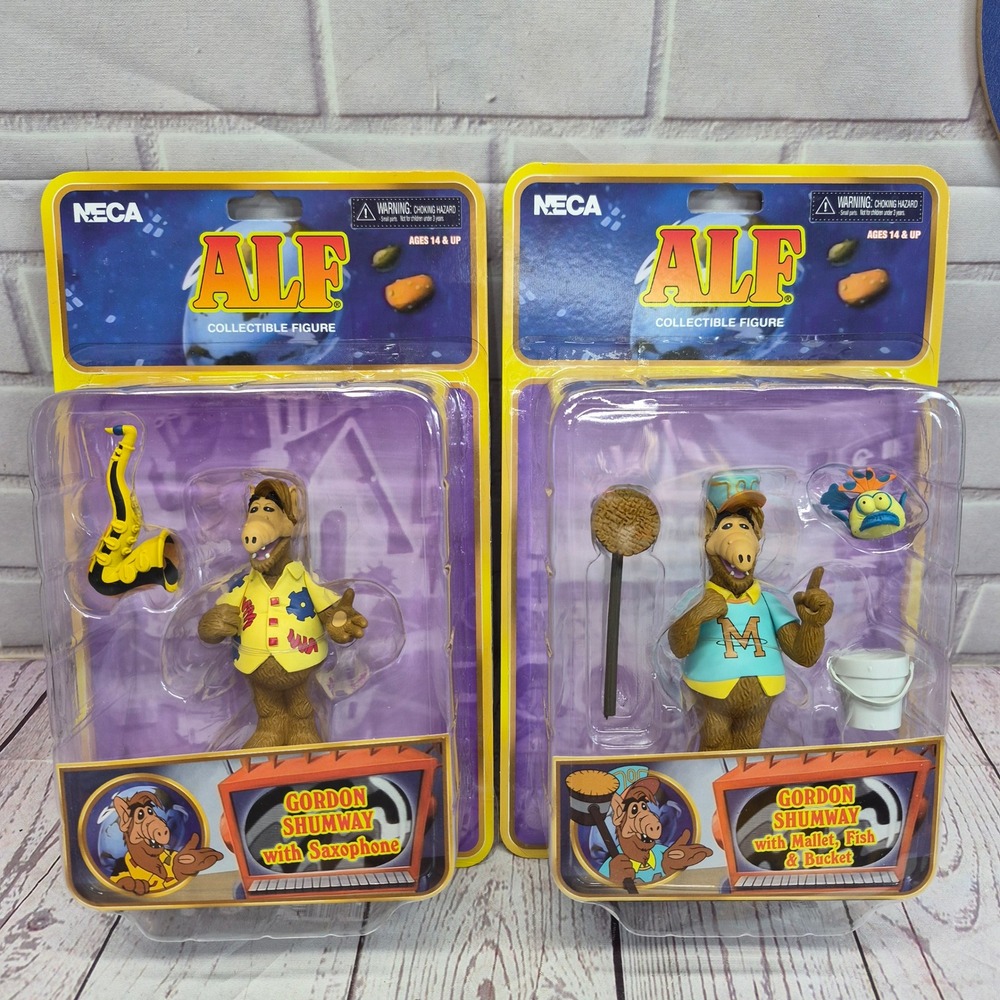 NECA ALF‎ Gordon Shumway Action Figure Lot Saxophone Mallet Fish Bucket 2pk NEW